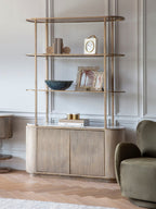 Gold Aged Marble Top Display Shelving Unit Glass Shelves