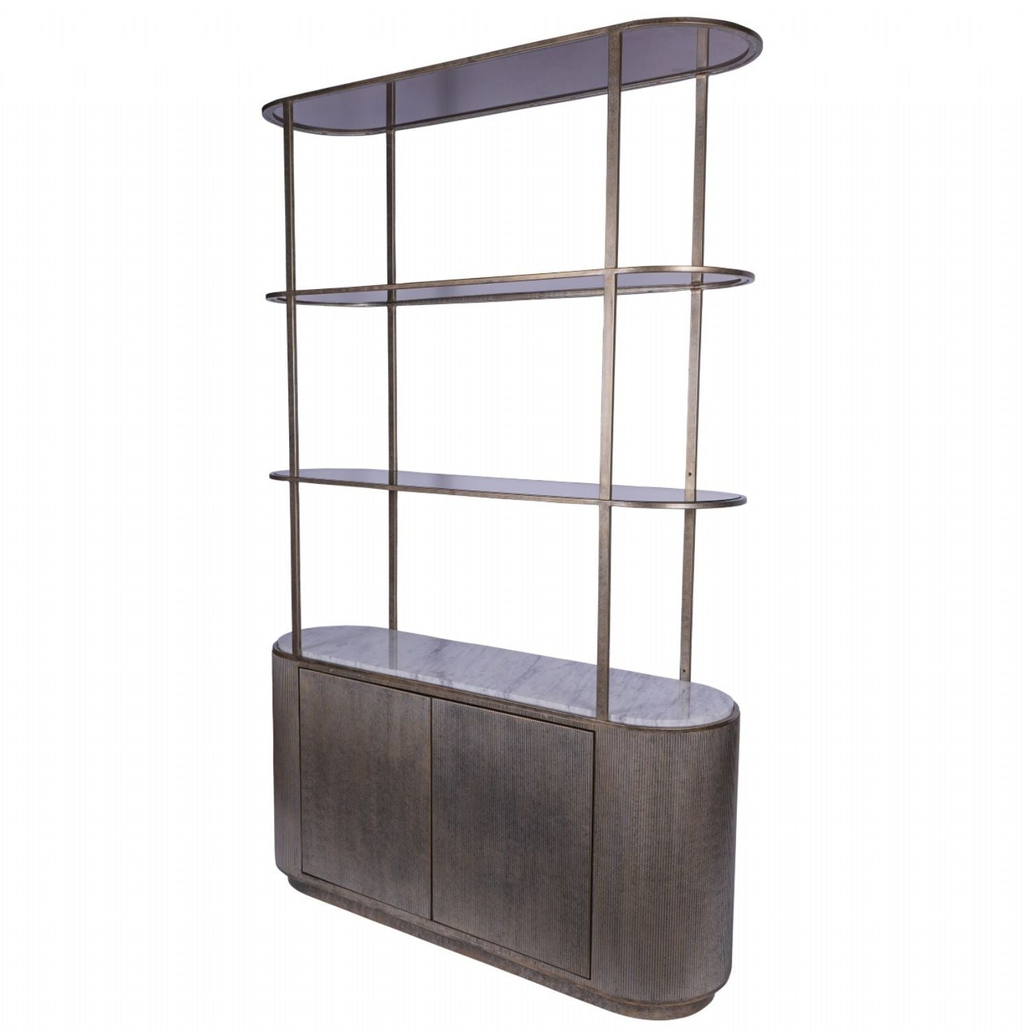 Gold Aged Marble Top Display Shelving Unit Glass Shelves