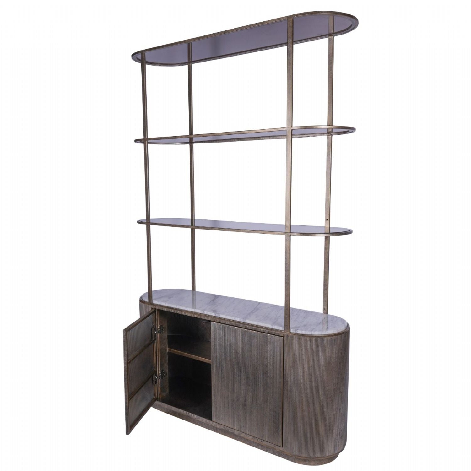 Gold Aged Marble Top Display Shelving Unit Glass Shelves