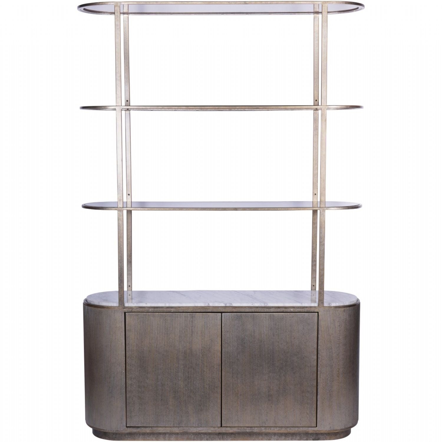 Gold Aged Marble Top Display Shelving Unit Glass Shelves