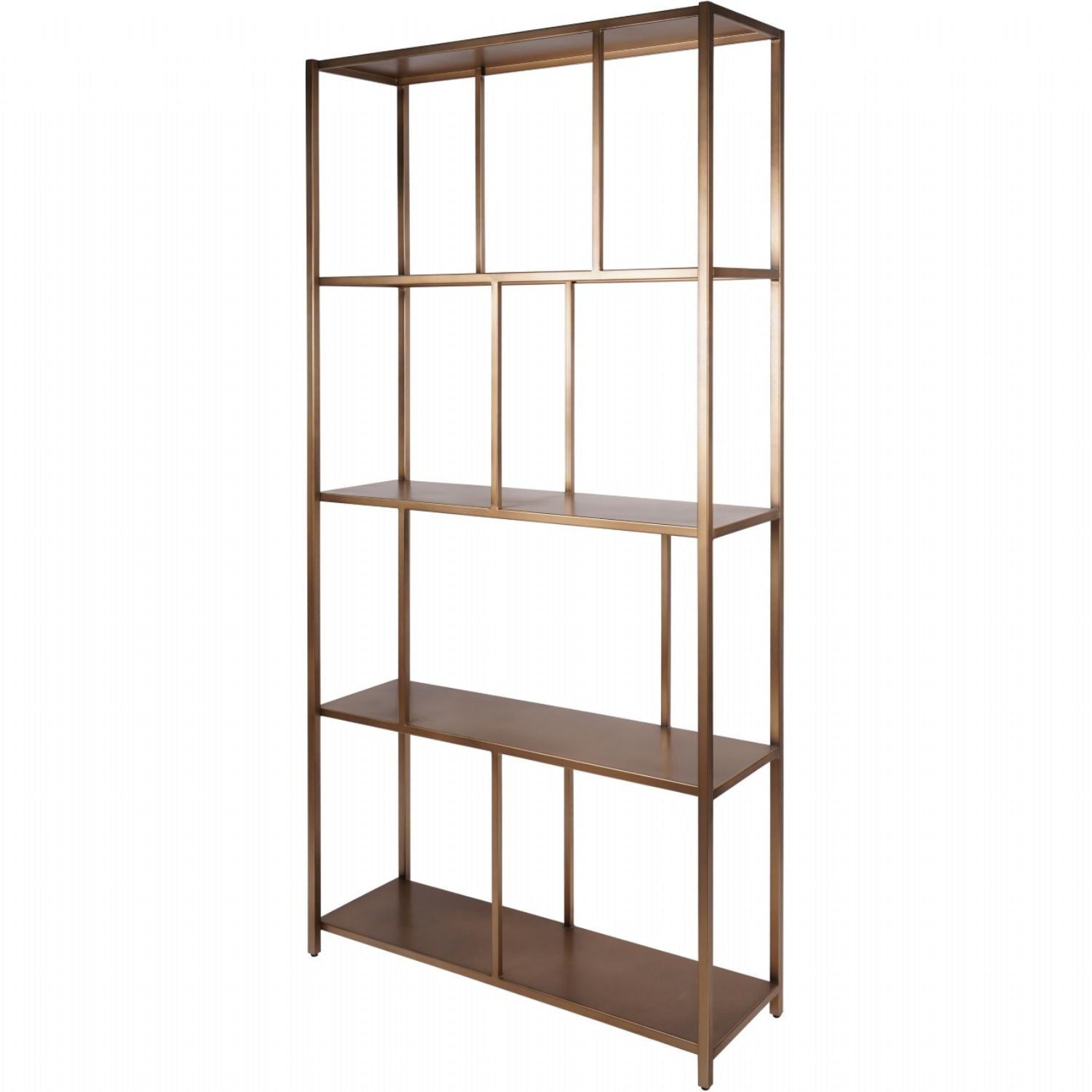 Gold Brushed Champagne Metal Open Shelving Unit with Geometric Frame