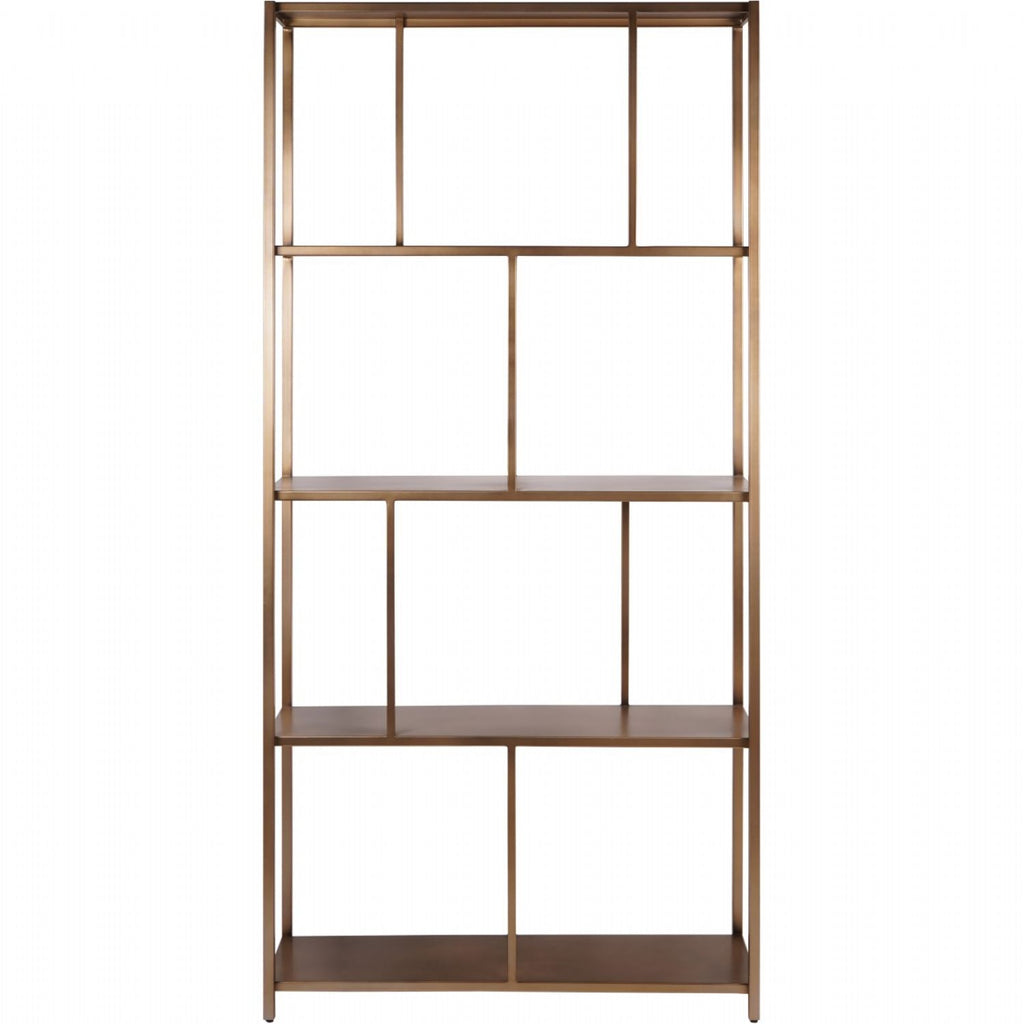 Gold Brushed Champagne Metal Open Shelving Unit with Geometric Frame