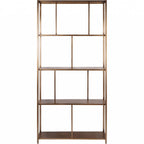 Gold Brushed Champagne Metal Open Shelving Unit with Geometric Frame - Home Furniture Interiors