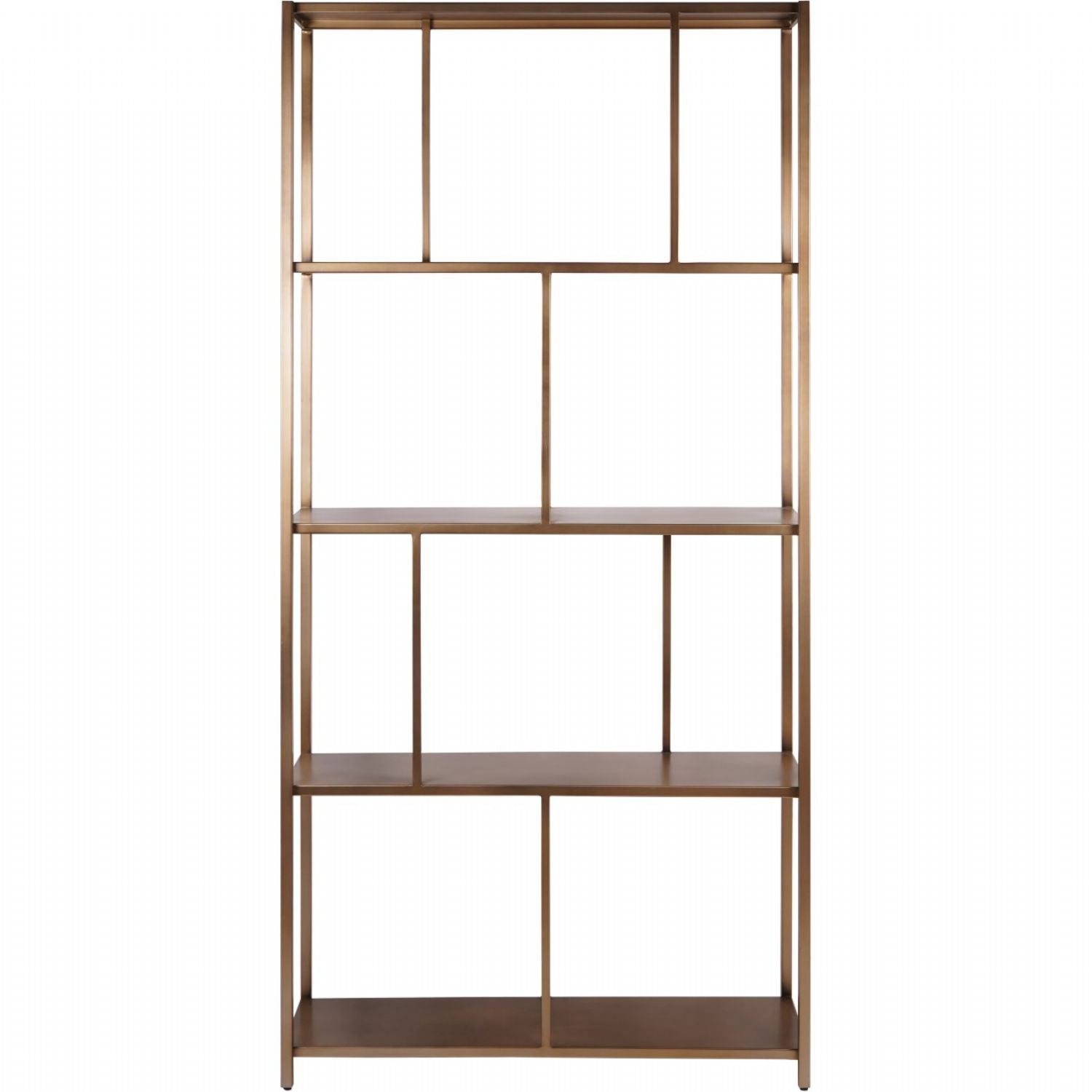 Gold Brushed Champagne Metal Open Shelving Unit with Geometric Frame