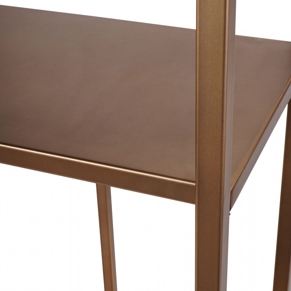 Gold Brushed Champagne Metal Open Shelving Unit with Geometric Frame