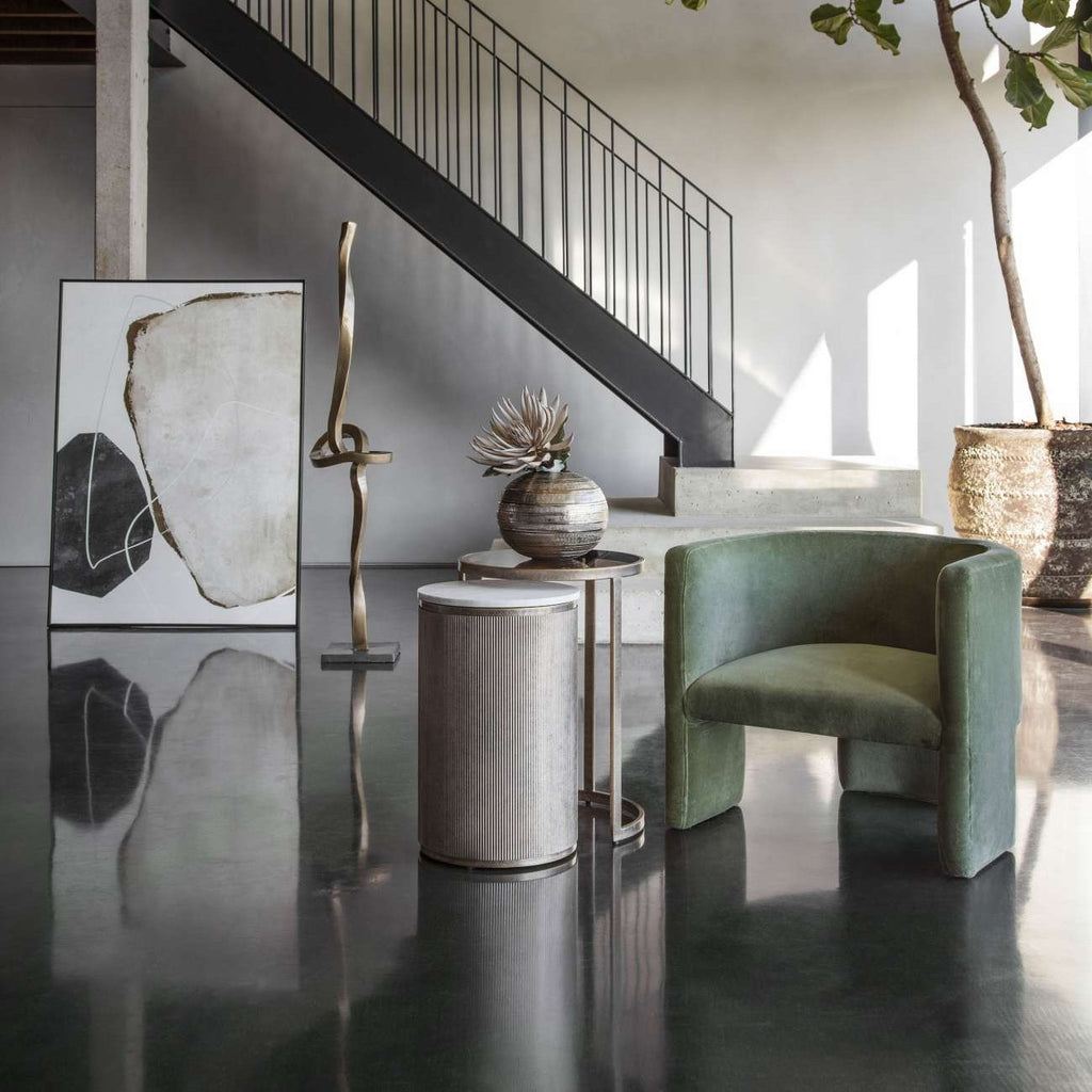 Aged Gold Round Glass and Marble Nest of 2 Side Tables