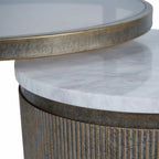 Aged Gold Round Glass and Marble Nest of 2 Side Tables - Home Furniture Interiors