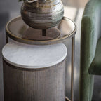 Aged Gold Round Glass and Marble Nest of 2 Side Tables - Home Furniture Interiors