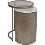 Aged Gold Round Glass and Marble Nest of 2 Side Tables - Home Furniture Interiors