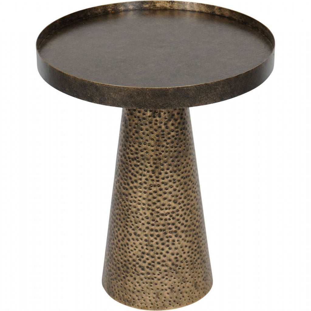 Antique Gold Hammered Iron Metal Rustic Round Side Table