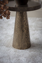 Antique Gold Hammered Iron Metal Rustic Round Side Table - Home Furniture Interiors