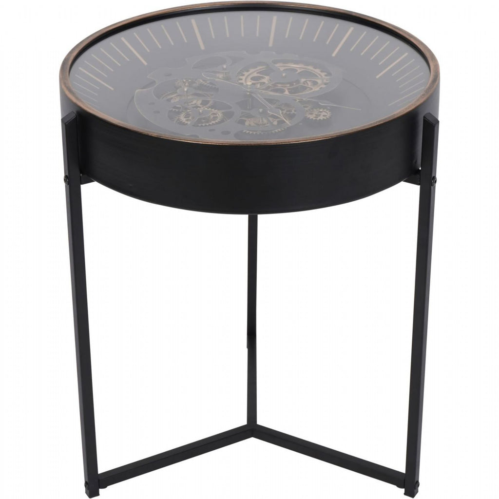 Black Metal Round Framed Clock Top Side Table