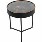 Black Metal Round Framed Clock Top Side Table - Home Furniture Interiors