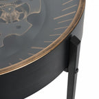 Black Metal Round Framed Clock Top Side Table - Home Furniture Interiors