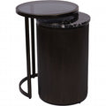 Black Set of 2 Metal Nesting Side Tables Marble Glass Tops