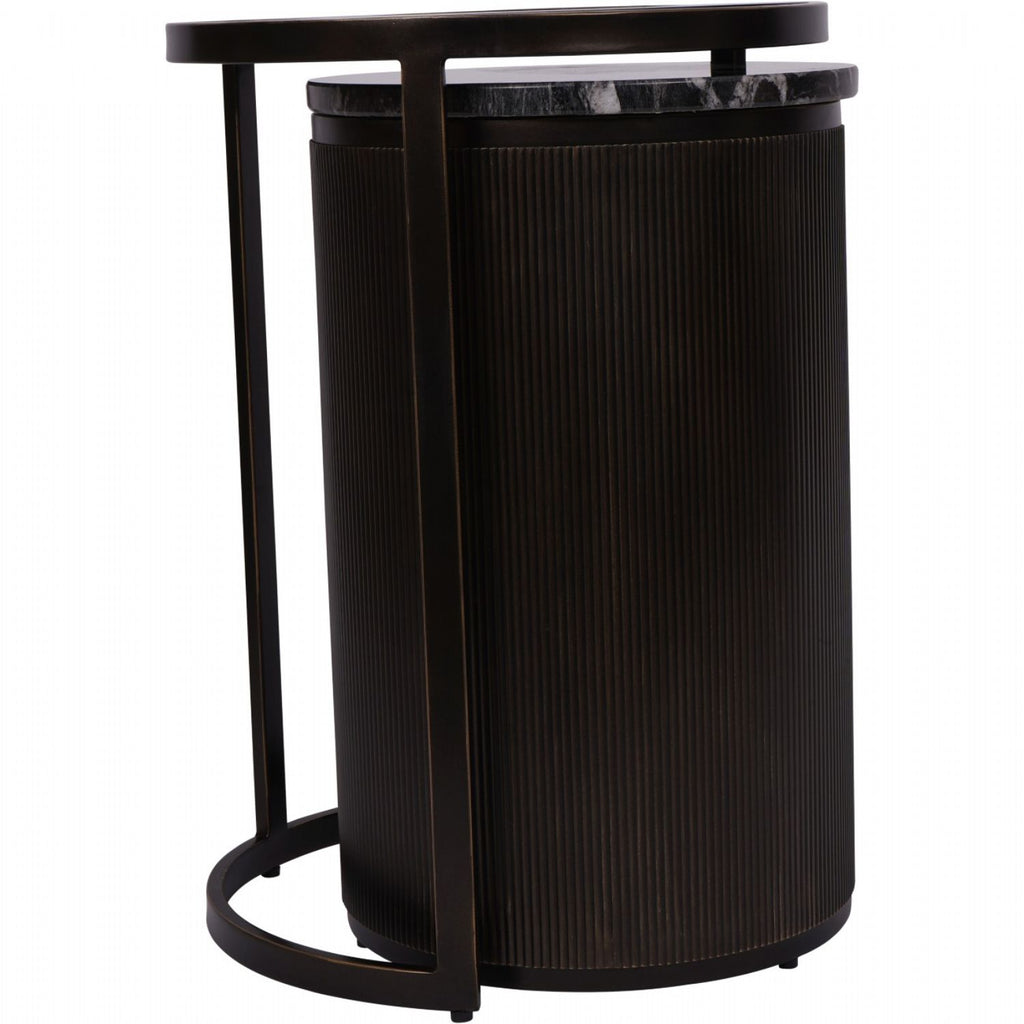 Black Set of 2 Metal Nesting Side Tables Marble Glass Tops - Home Furniture Interiors