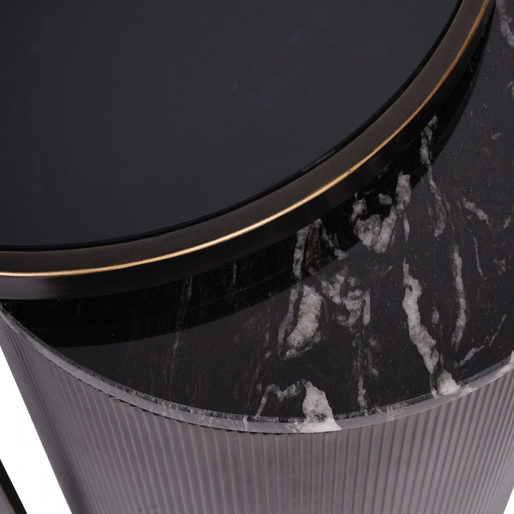 Black Set of 2 Metal Nesting Side Tables Marble Glass Tops - Home Furniture Interiors