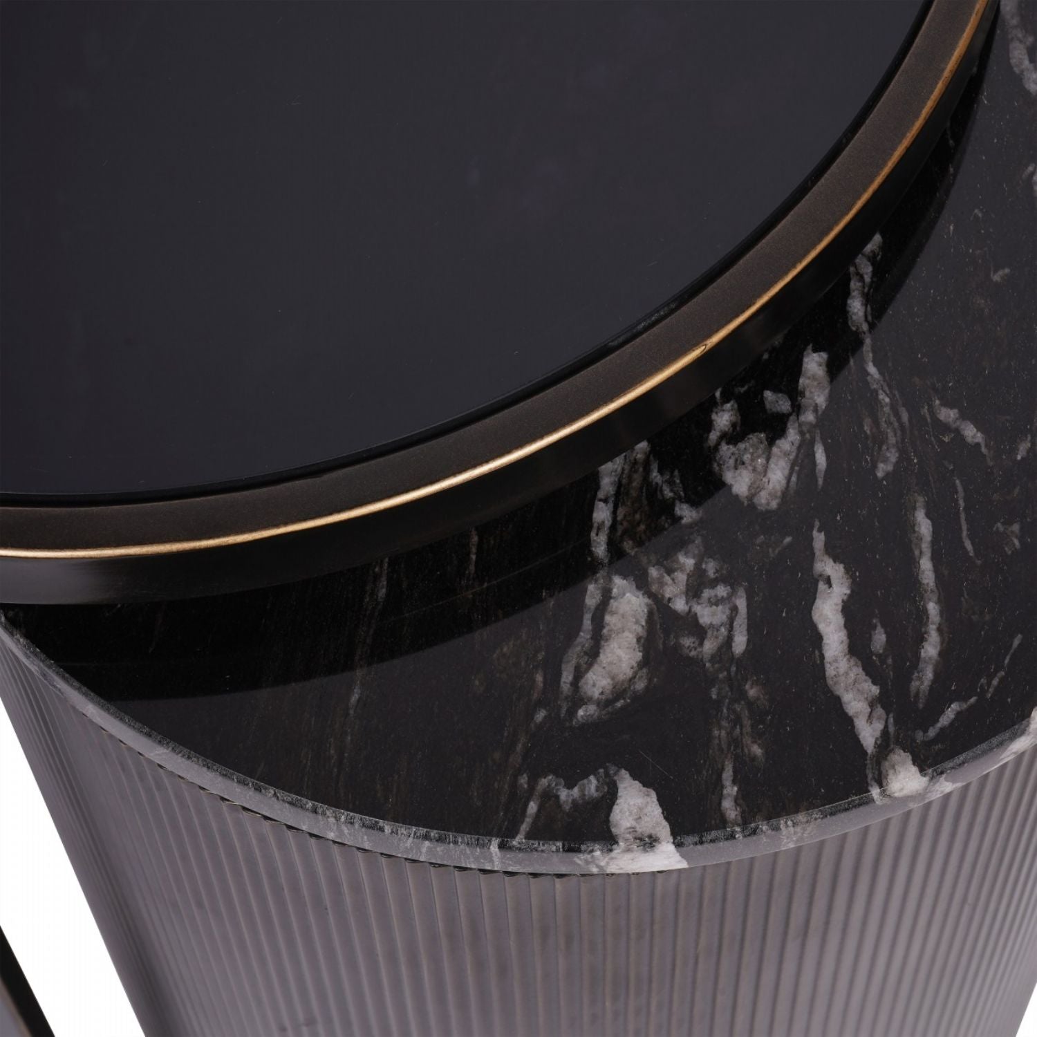 Black Set of 2 Metal Nesting Side Tables Marble Glass Tops - Home Furniture Interiors