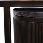 Black Set of 2 Metal Nesting Side Tables Marble Glass Tops - Home Furniture Interiors