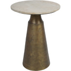 Light Travertine Round Side Table Antique Brass Effect Base - Home Furniture Interiors