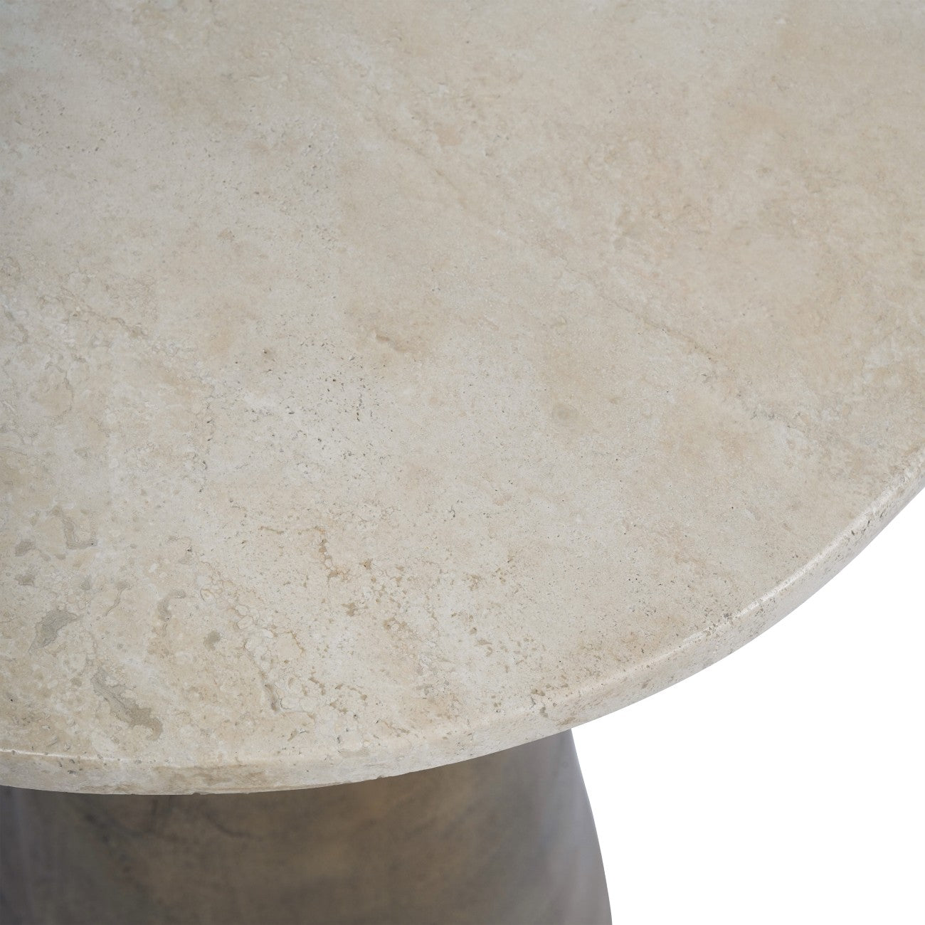 Light Travertine Round Side Table Antique Brass Effect Base - Home Furniture Interiors