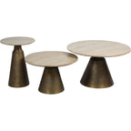 Light Travertine Round Side Table Antique Brass Effect Base - Home Furniture Interiors