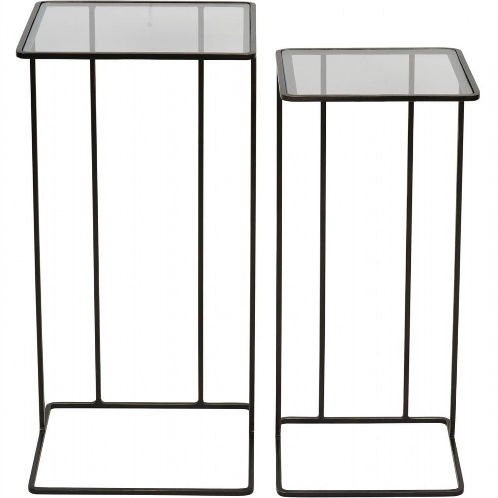 Nest of 2 Clear Glass and Dark Bronze Metal Frame Side Tables - Home Furniture Interiors