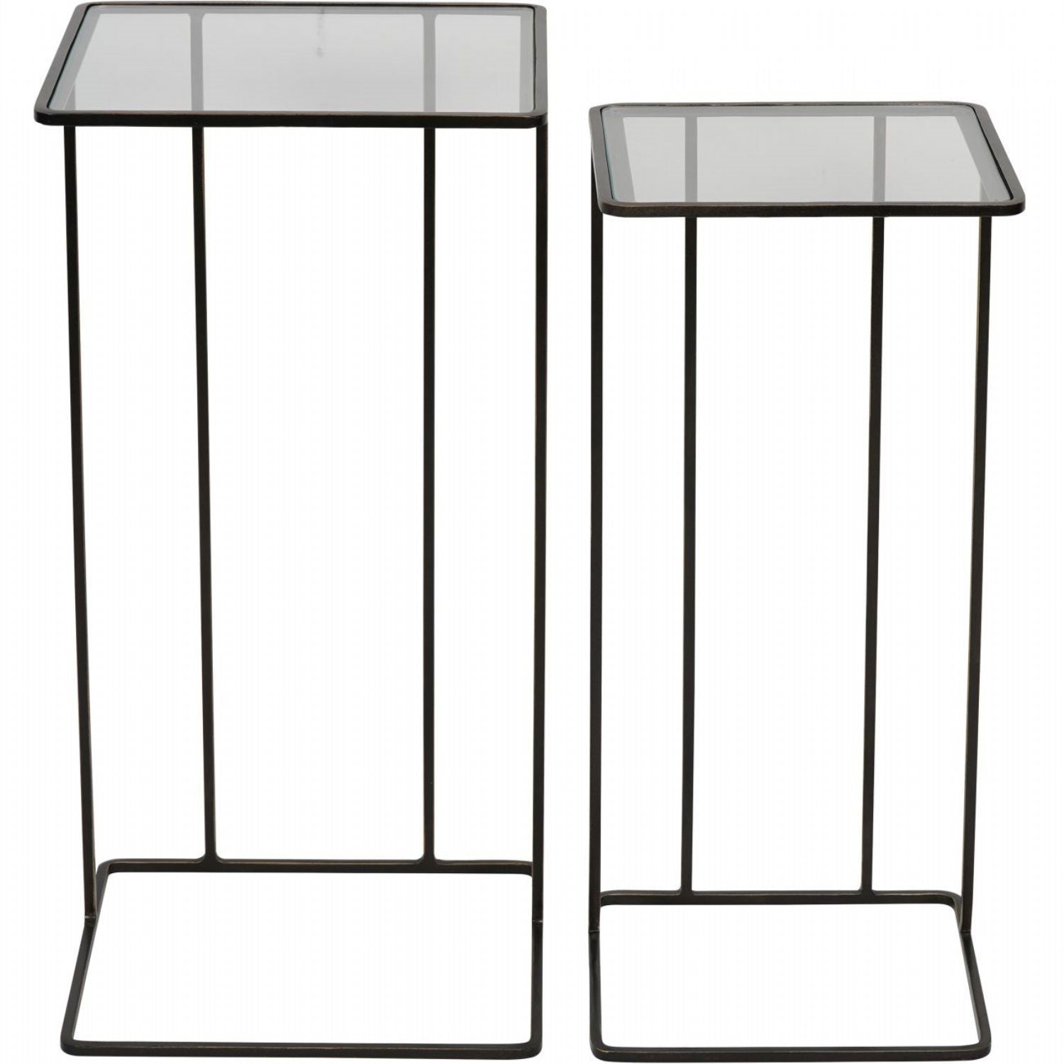 Nest of 2 Clear Glass and Dark Bronze Metal Frame Side Tables - Home Furniture Interiors