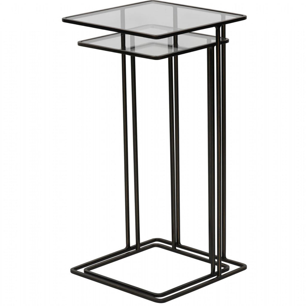 Nest of 2 Clear Glass and Dark Bronze Metal Frame Side Tables - Home Furniture Interiors