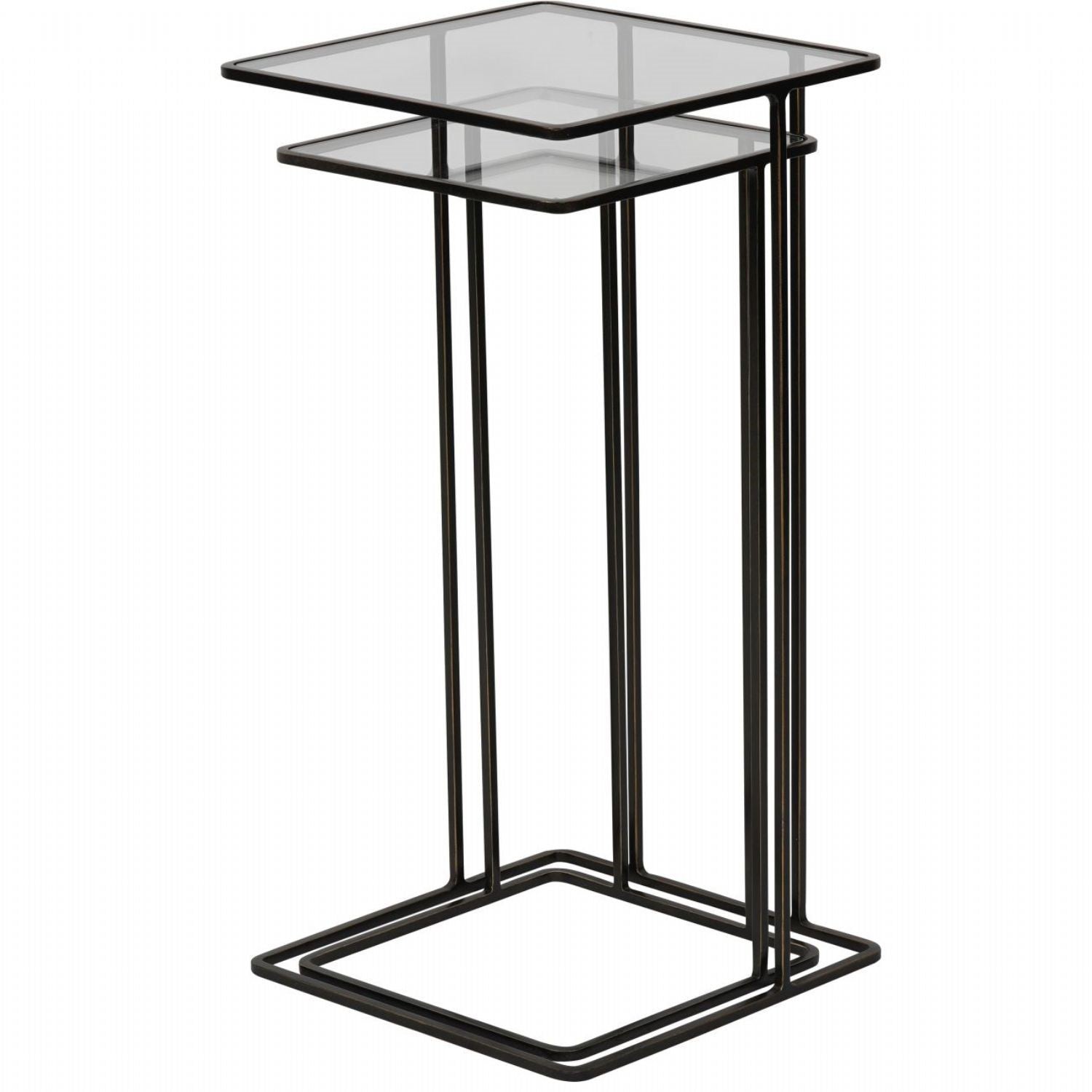 Nest of 2 Clear Glass and Dark Bronze Metal Frame Side Tables - Home Furniture Interiors