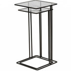 Nest of 2 Clear Glass and Dark Bronze Metal Frame Side Tables - Home Furniture Interiors
