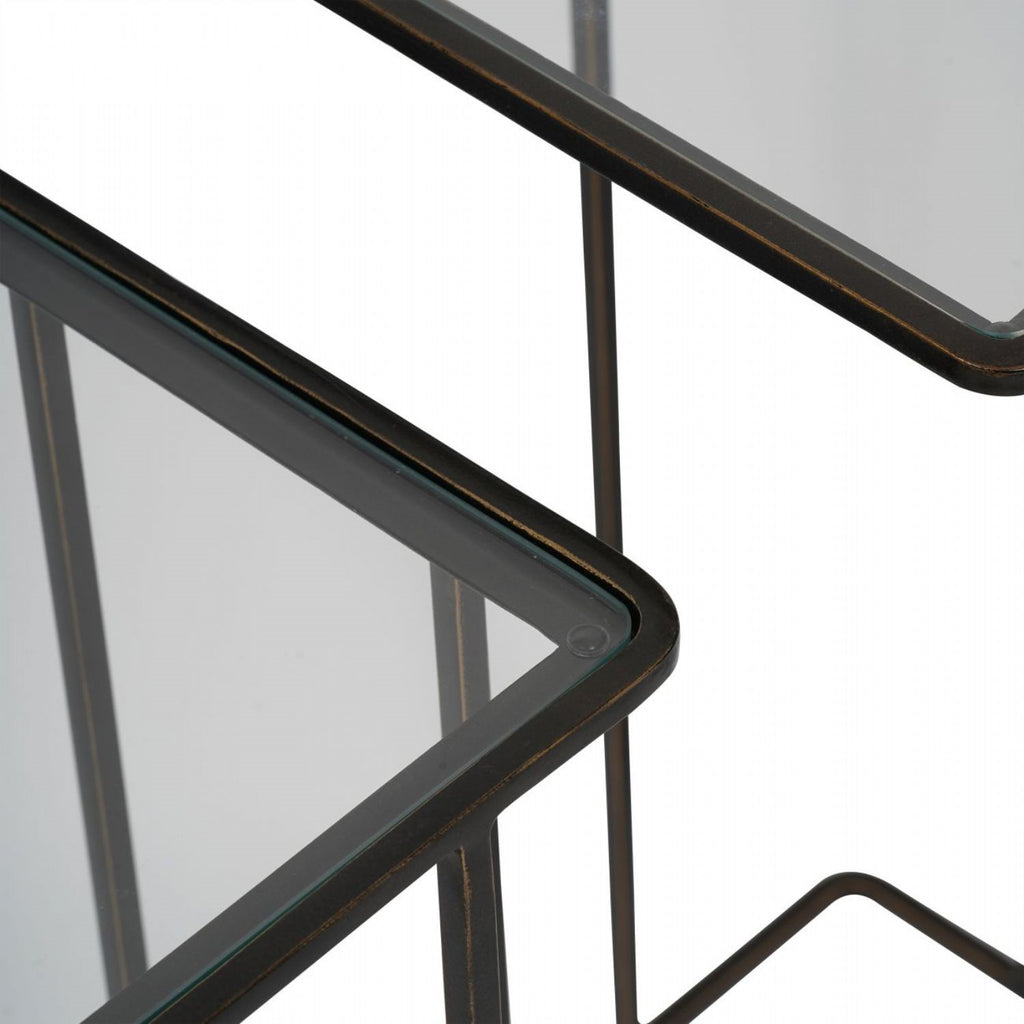 Nest of 2 Clear Glass and Dark Bronze Metal Frame Side Tables - Home Furniture Interiors