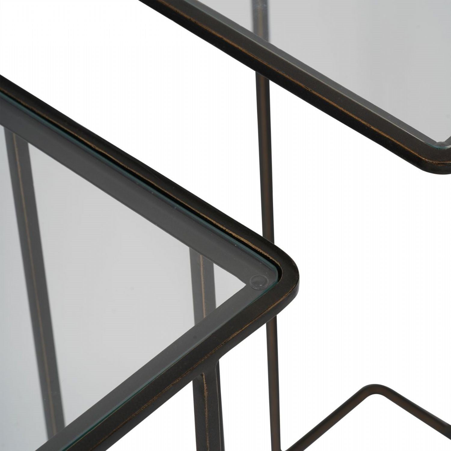 Nest of 2 Clear Glass and Dark Bronze Metal Frame Side Tables - Home Furniture Interiors