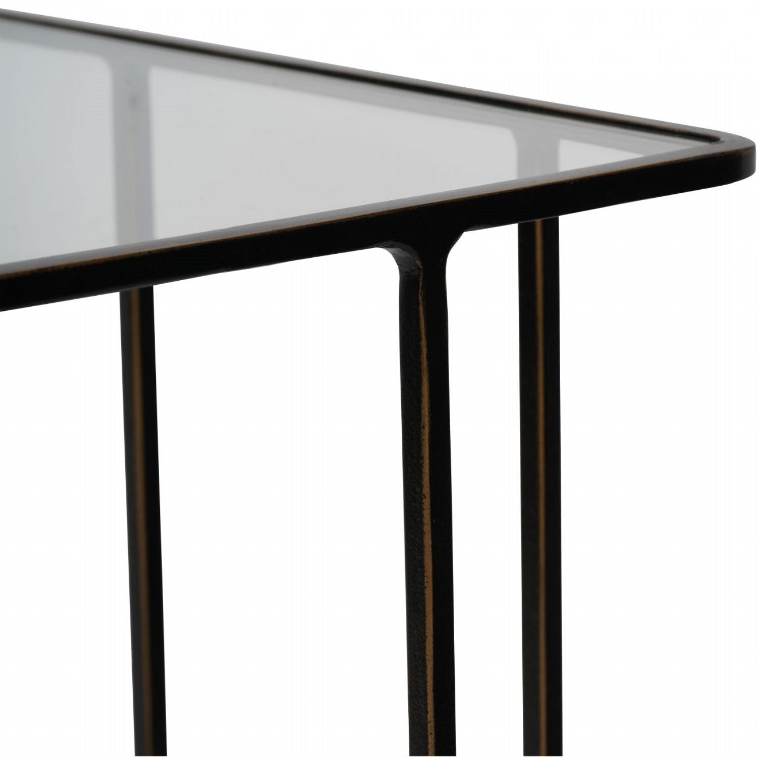 Nest of 2 Clear Glass and Dark Bronze Metal Frame Side Tables - Home Furniture Interiors