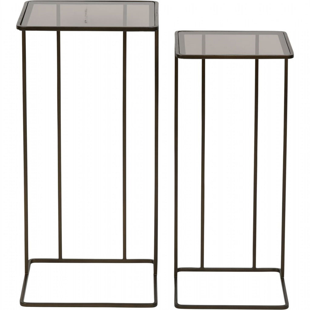 Gold Metal Nest of 2 Tables with Tinted Glass - Home Furniture Interiors
