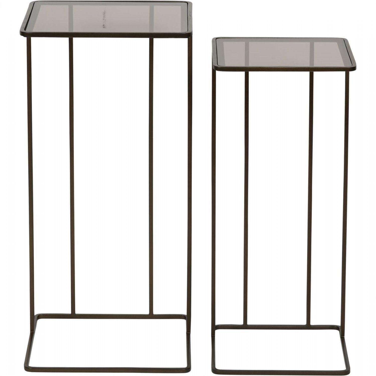 Gold Metal Nest of 2 Tables with Tinted Glass - Home Furniture Interiors