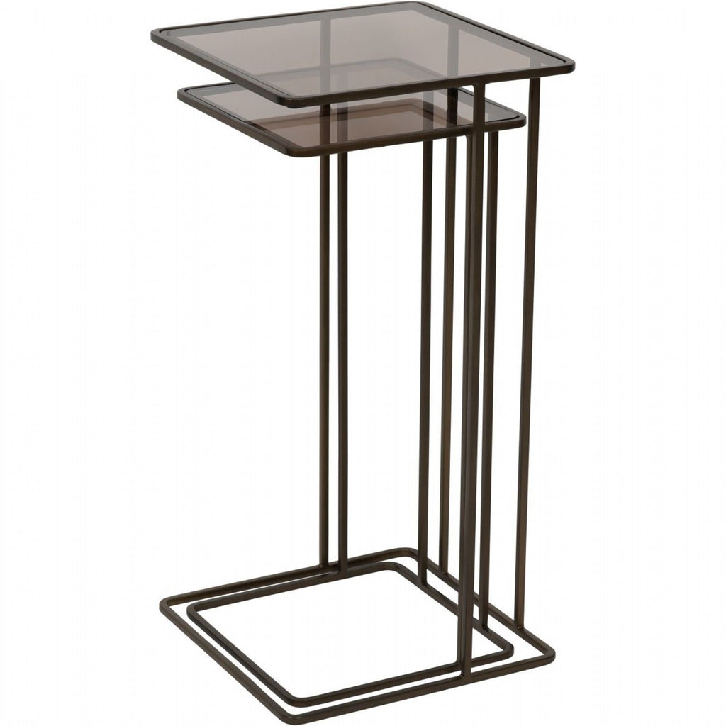 Gold Metal Nest of 2 Tables with Tinted Glass - Home Furniture Interiors
