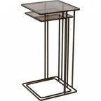 Gold Metal Nest of 2 Tables with Tinted Glass - Home Furniture Interiors