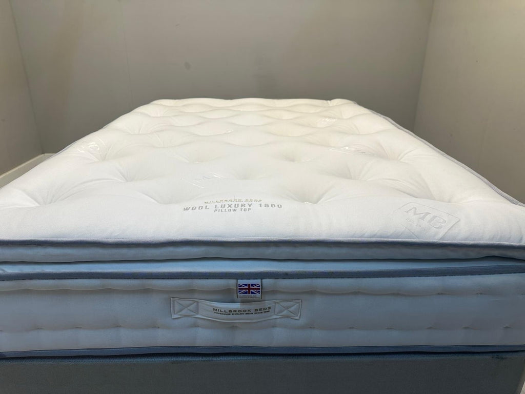 Millbrook Wool Luxury 1500 Pocket Pillow Top Mattress 4FT 6 Double RRP £1159 - Home Furniture Interiors