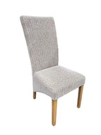 Mixed Brown Fabric Upholstered High Back Dining Chair with Oak Legs