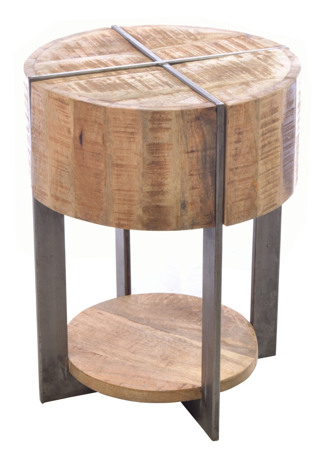 Small Round Metal and Wood Lamp Table