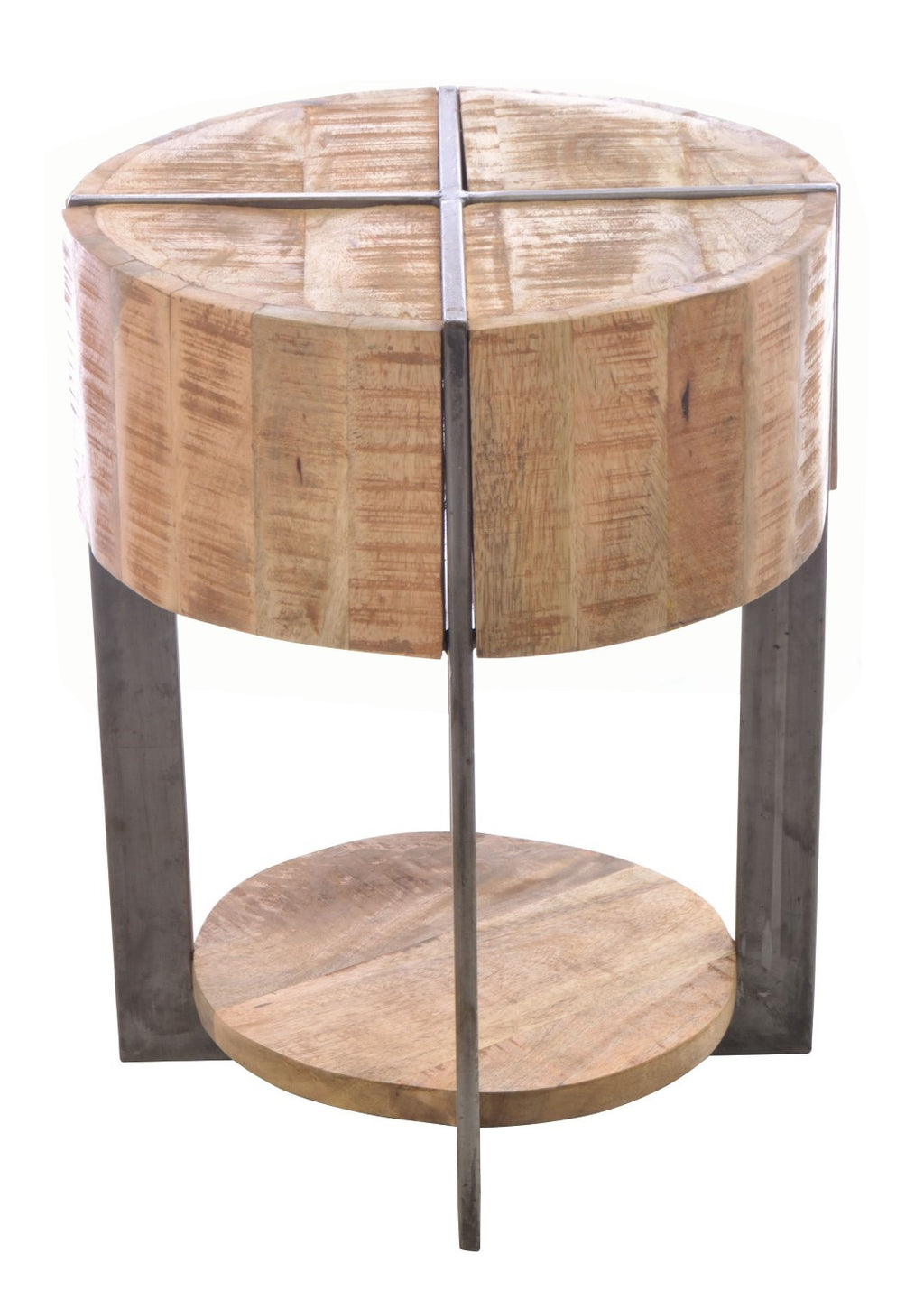 Small Round Metal and Wood Lamp Table