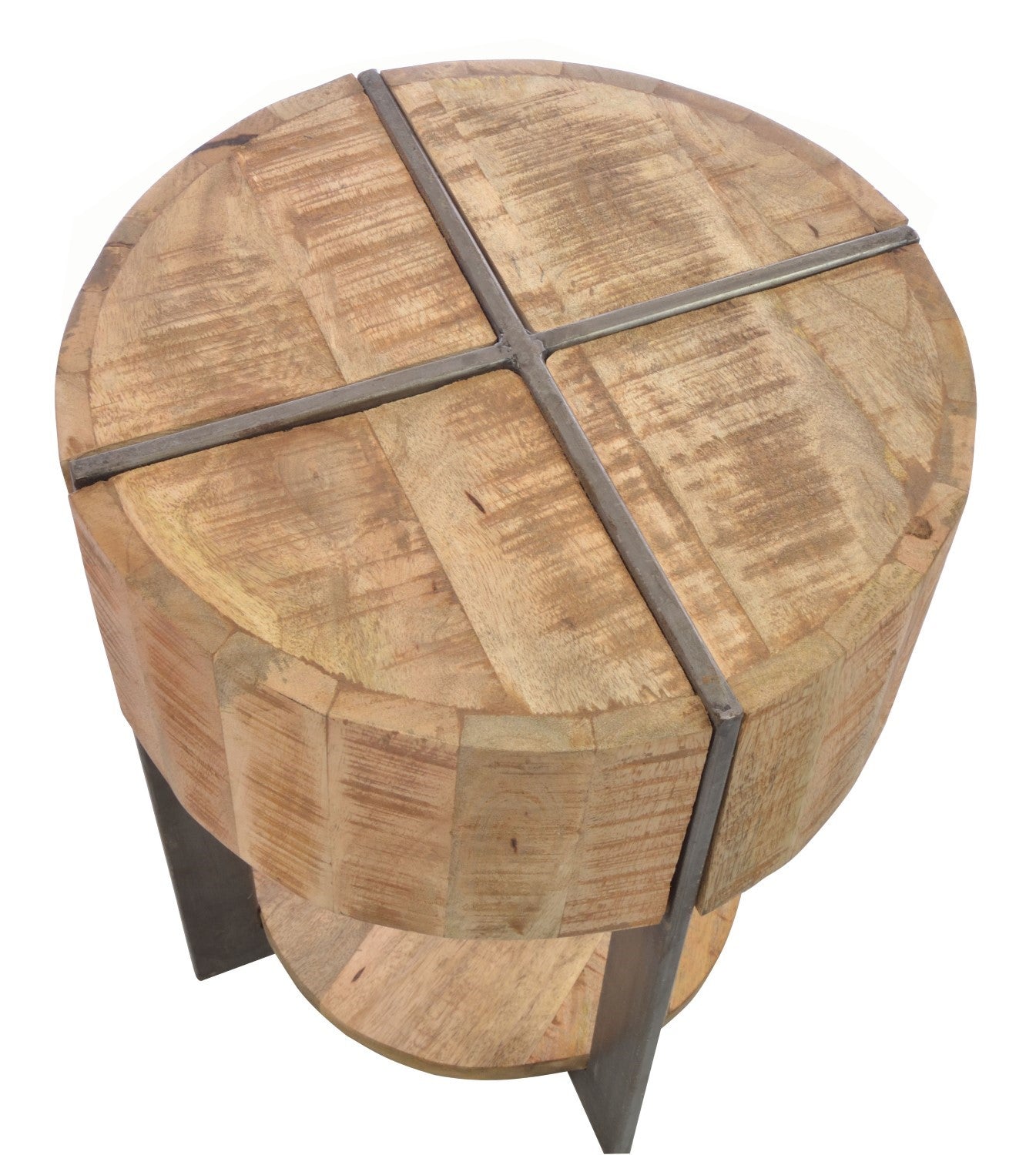 Small Round Metal and Wood Lamp Table