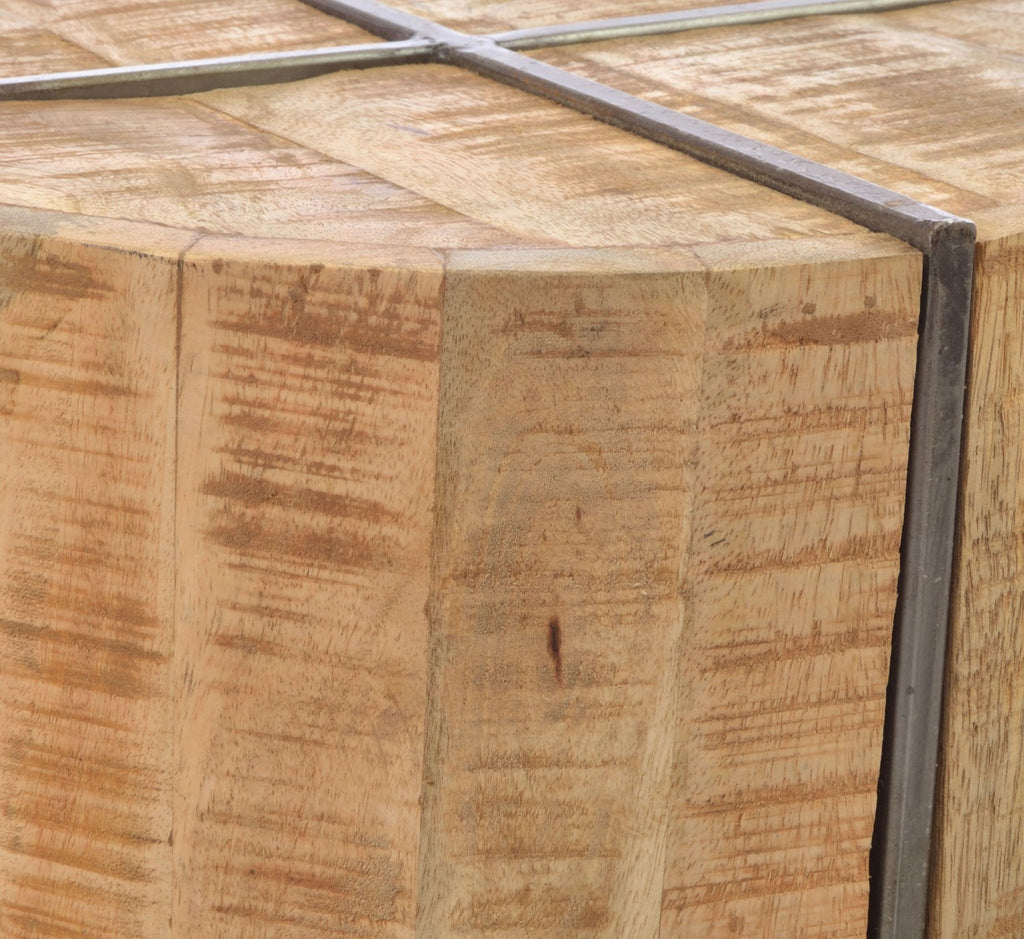 Small Round Metal and Wood Lamp Table