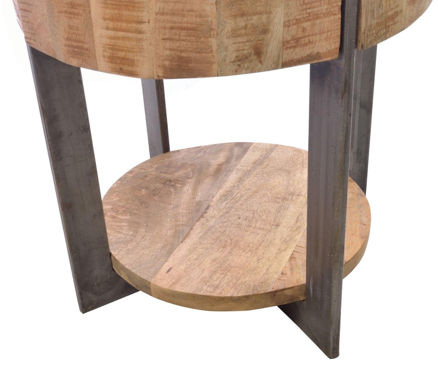Small Round Metal and Wood Lamp Table