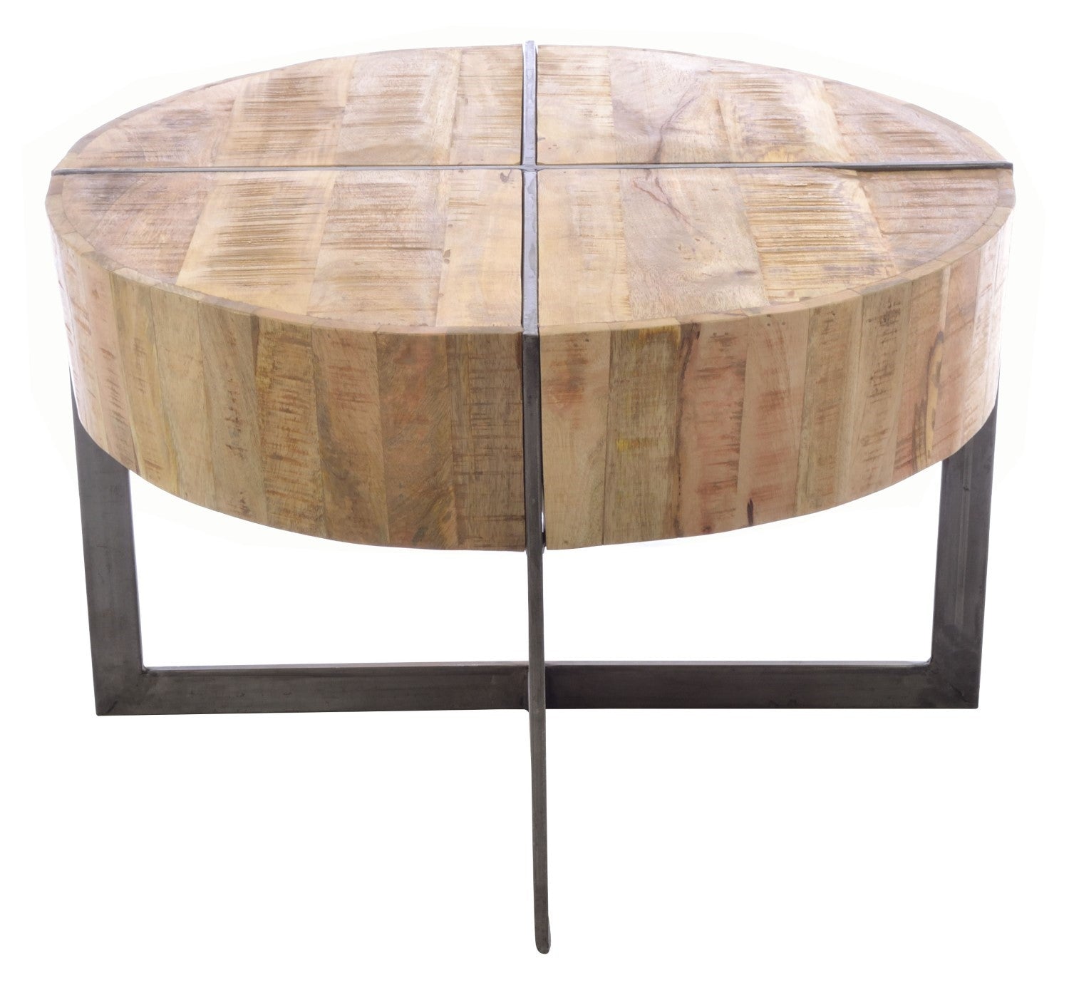 Natural Mango Wood Trunk Top Round Coffee Table with Black Metal Legs