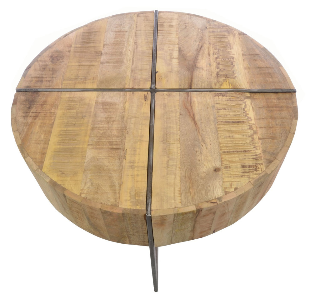 Natural Mango Wood Trunk Top Round Coffee Table with Black Metal Legs