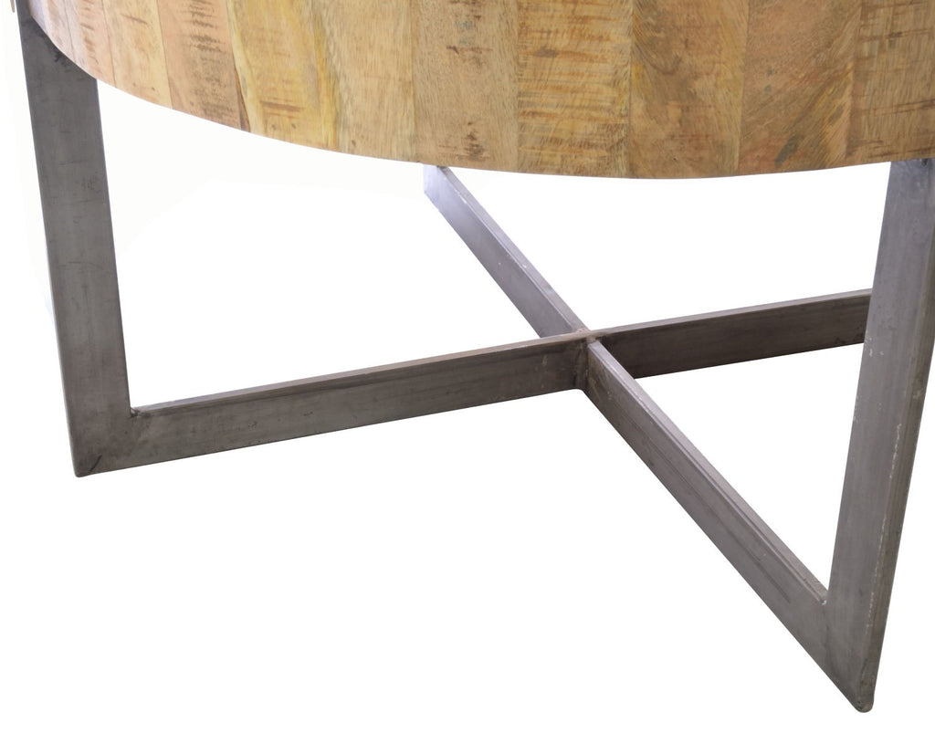 Natural Mango Wood Trunk Top Round Coffee Table with Black Metal Legs