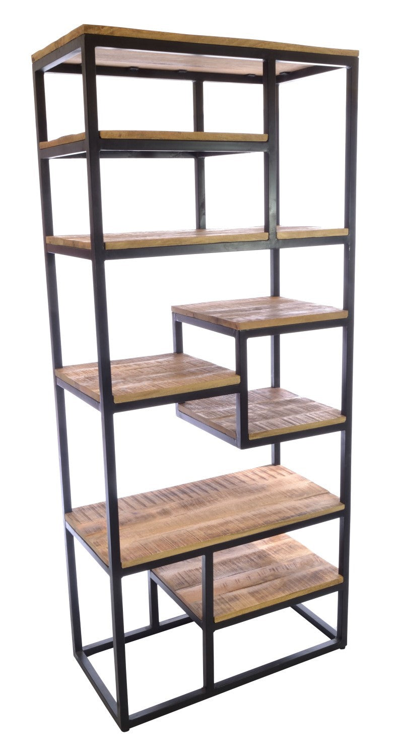 Industrial Mango Wood Open Display Bookcase Black Metal Frame