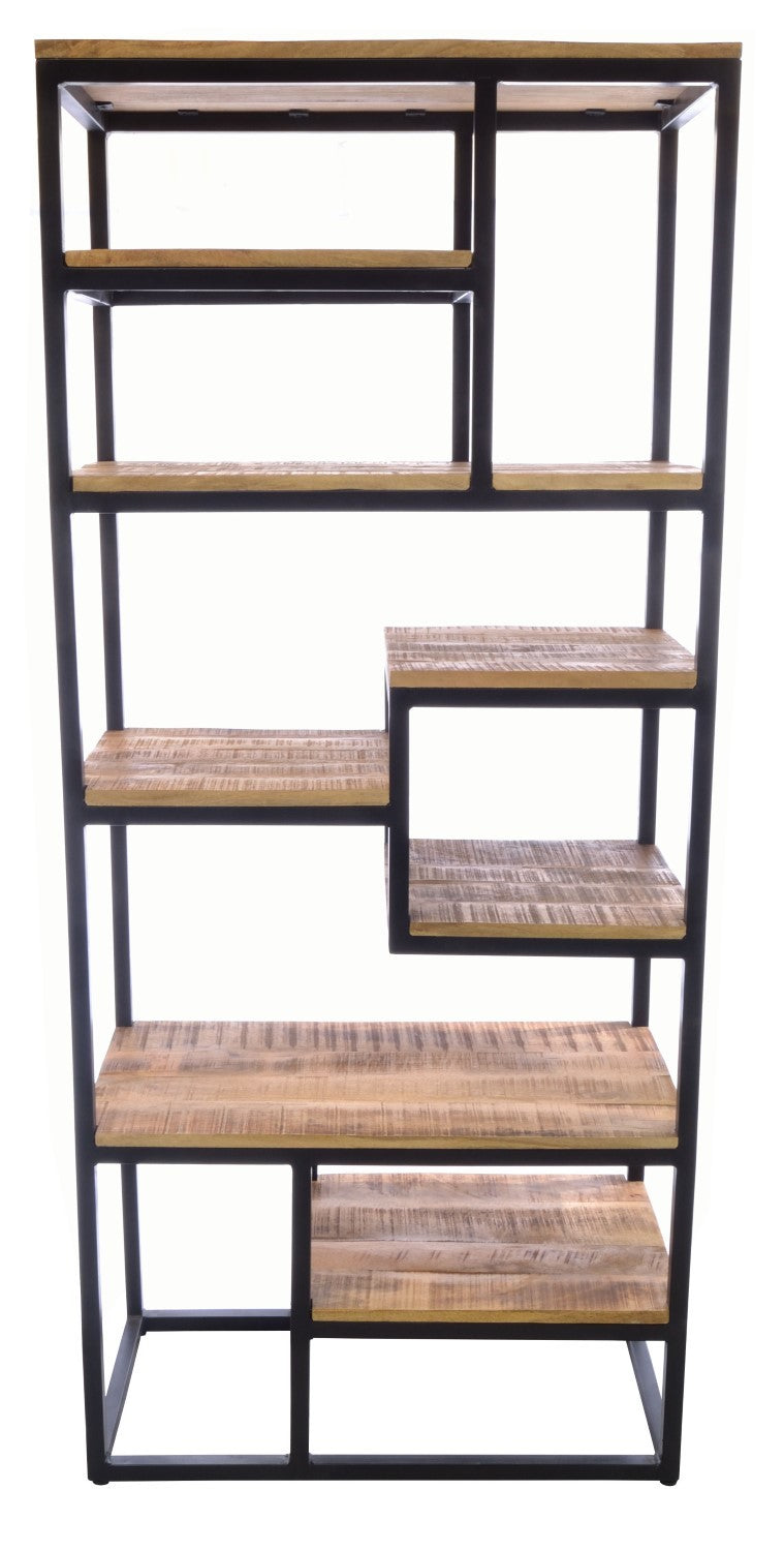Industrial Mango Wood Open Display Bookcase Black Metal Frame